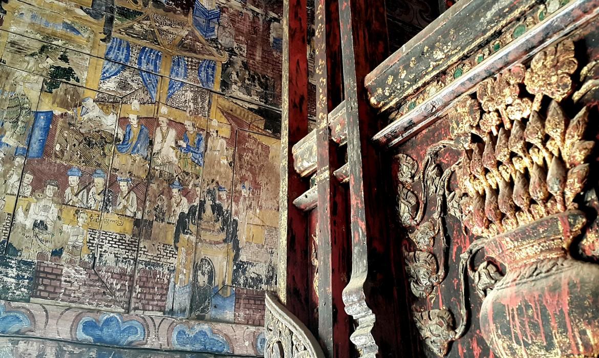 Ancient Mural painting on a wall of Wat Pratat, Lampang
